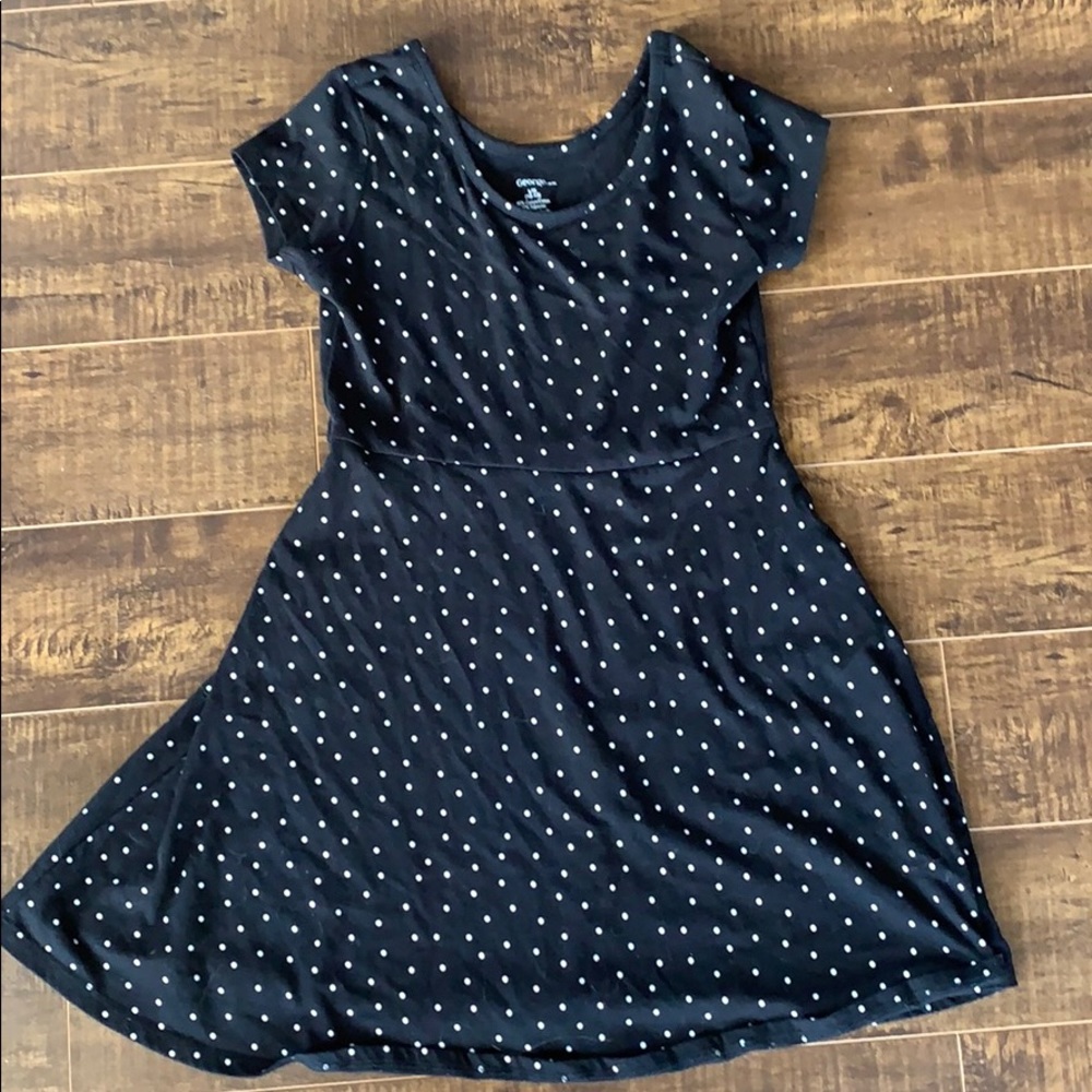 A black dress with white polka dots.